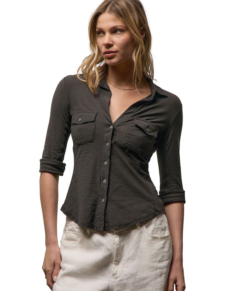 ジェームス パース レディース トップス シャツ シアー James Perse Sheer Slub Side Panel Shirt Carbon｜ReVida 店