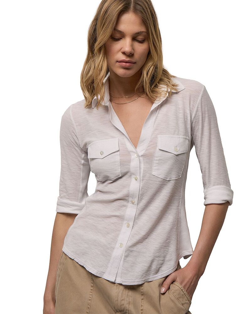 ジェームス パース レディース トップス シャツ シアー James Perse Sheer Slub Side Panel Shirt White ホワイト｜ReVida 店