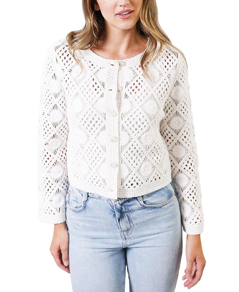セントラルパークウェスト レディース アウター ジレー スウェーター Central Park West Women\u0027s Violete Crochet Cardigan Sweater Ivory White 白いこと
