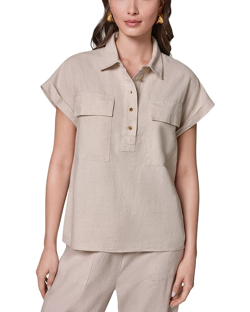 ダナ キャラン ニューヨーク レディース トップス シャツ キャップ Donna Karanew York Cap Sleeve Popover Shirt Natural｜ReVida 店
