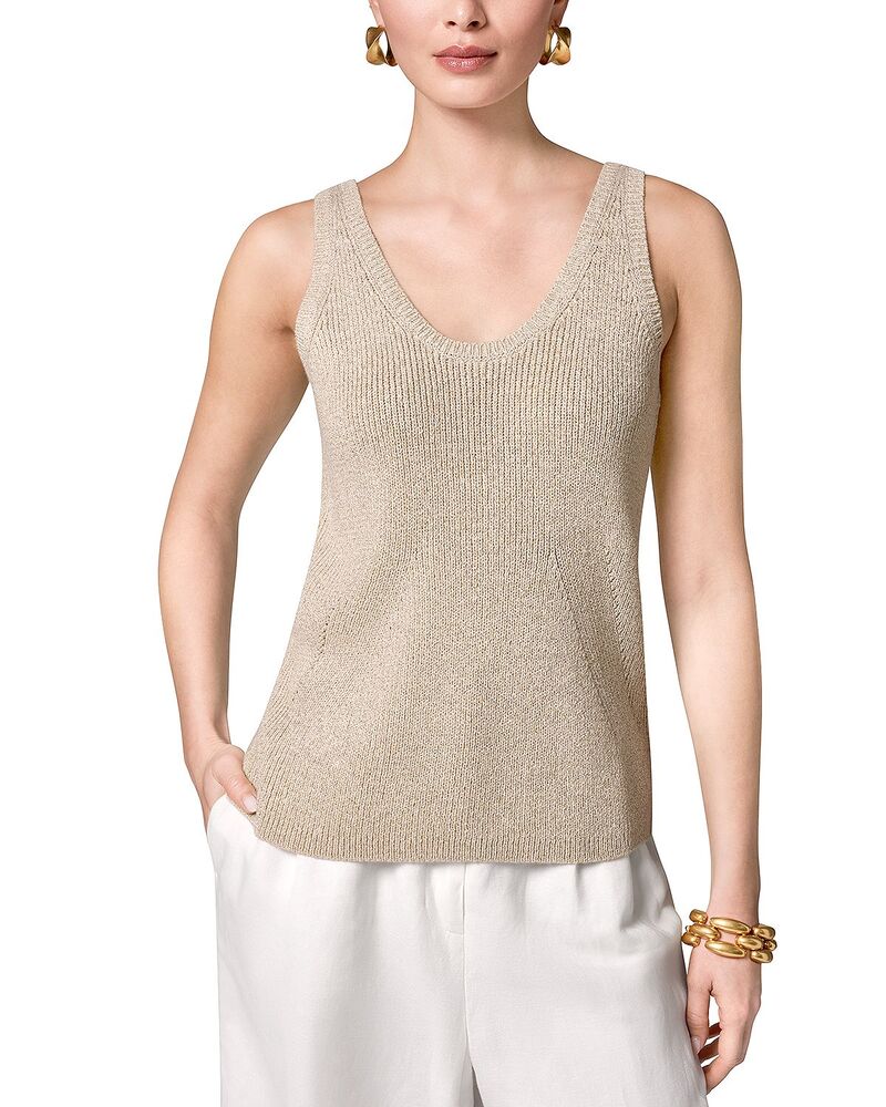 ダナ キャラン ニューヨーク州 レディース トップス 貯蔵タンクいの一番 トール 編み物 Donna Karanew York Scoop Neck Metallic Knitank Cream/Gold 皮膚軟化剤