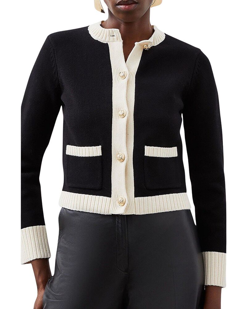 カレンミレン レディース アウター ジレー 綿織物 クロップド 編み物 Karen Millen Cotton Cropped Knit Boxy Cardigan Mono