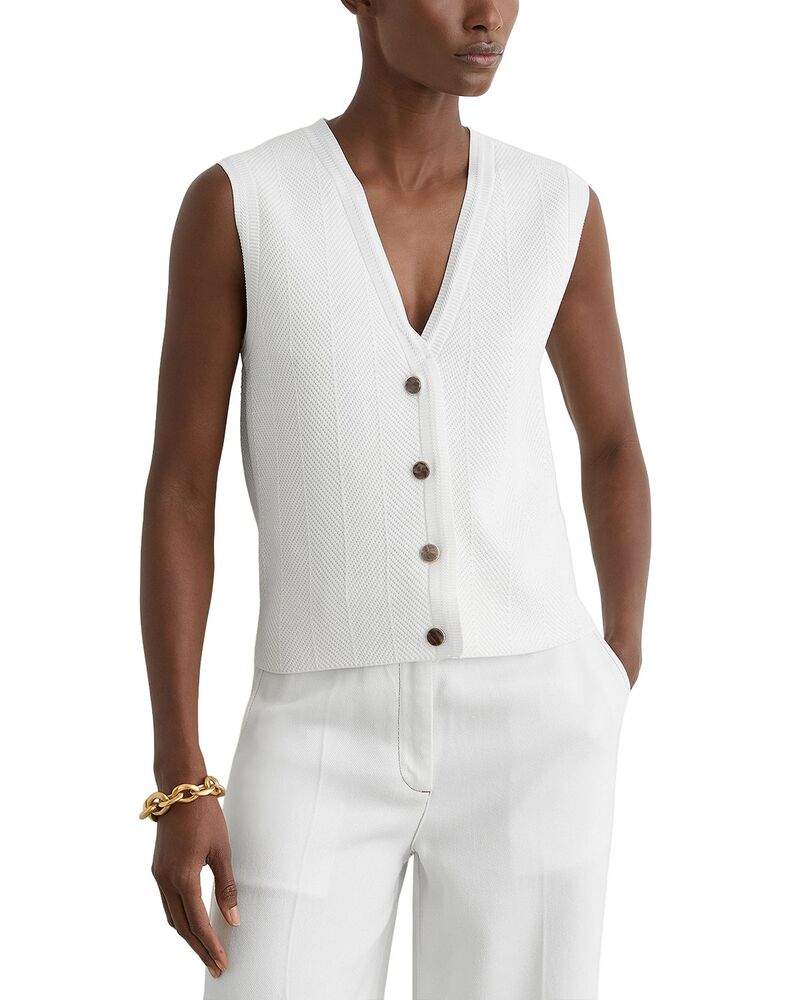 レイス レディース アウター 厚地の外套 編み物 REISS Knitted Waist Coat White 白いこと