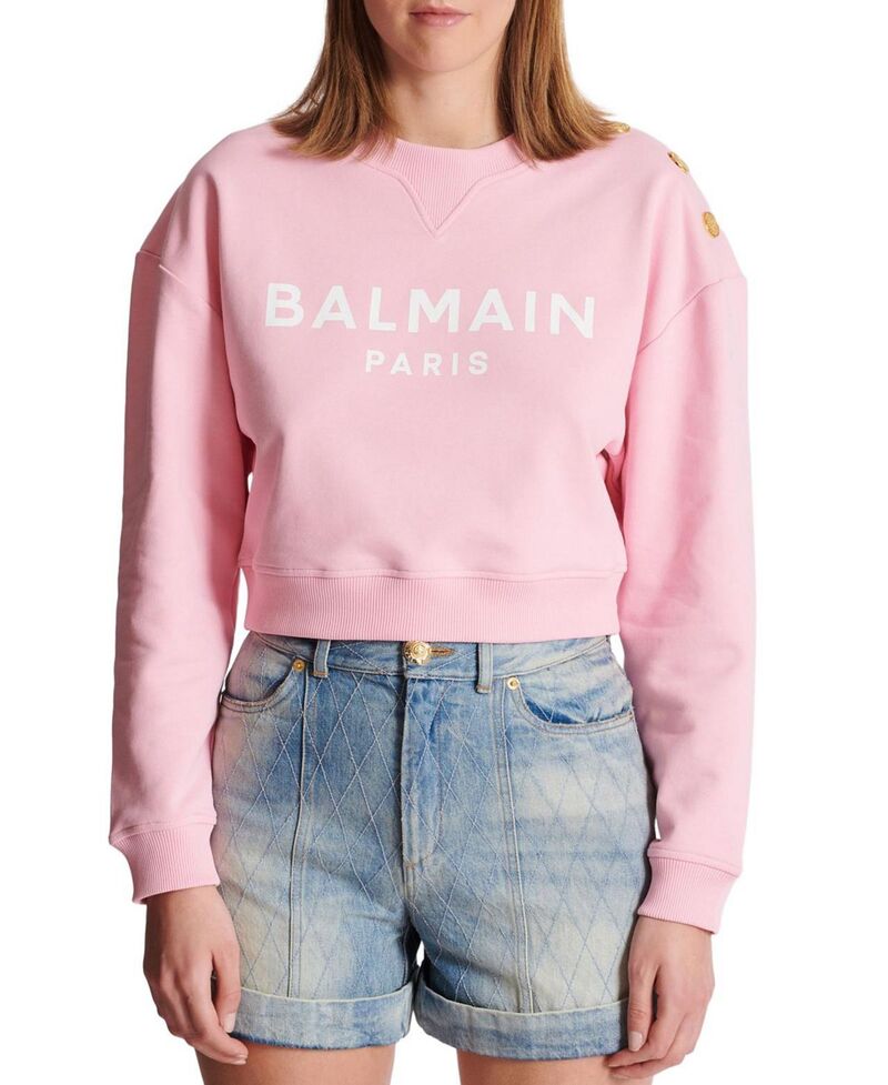 バルマン レディース アウター パーカー・スウェット 刷り上げる ティーシャツ Printed Balmain Parisweatshirt Pink サクラ色