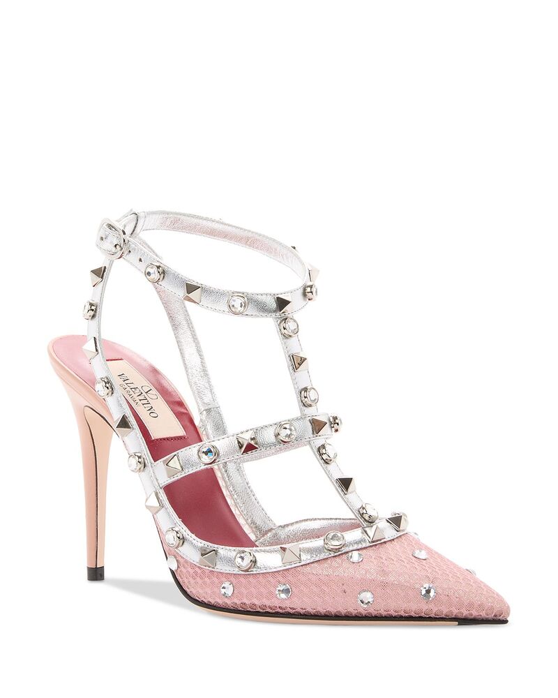 ヴァレンティノ レディース シューズ パンプス メッシュ なめし革 Valentino Garavani Women\u0027s Rockstud Leather \u0026 Mesh Pumps Pink さくら色