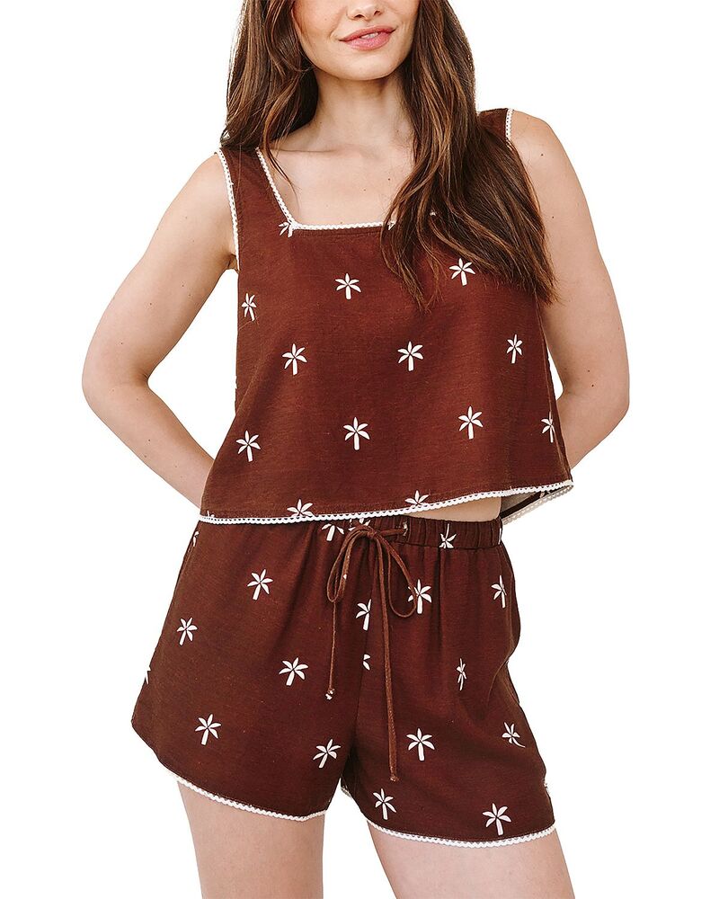 ベラダール レディース トップス 貯蔵タンクいの一番 Bella Dahl Square Neck Trimmed Tank Coconut Palm Print