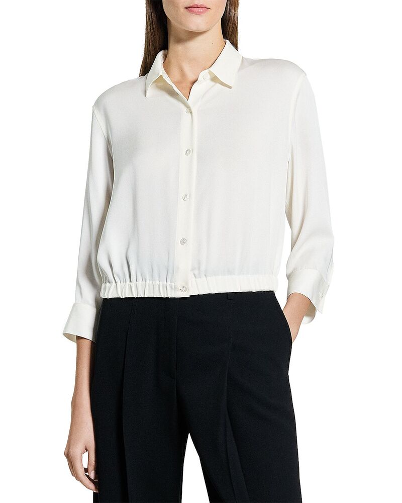 行動論理 レディース トップス プルオーバー 地絹 Theory Three Quarter Sleeve Silk Shirt Ivory 象牙色