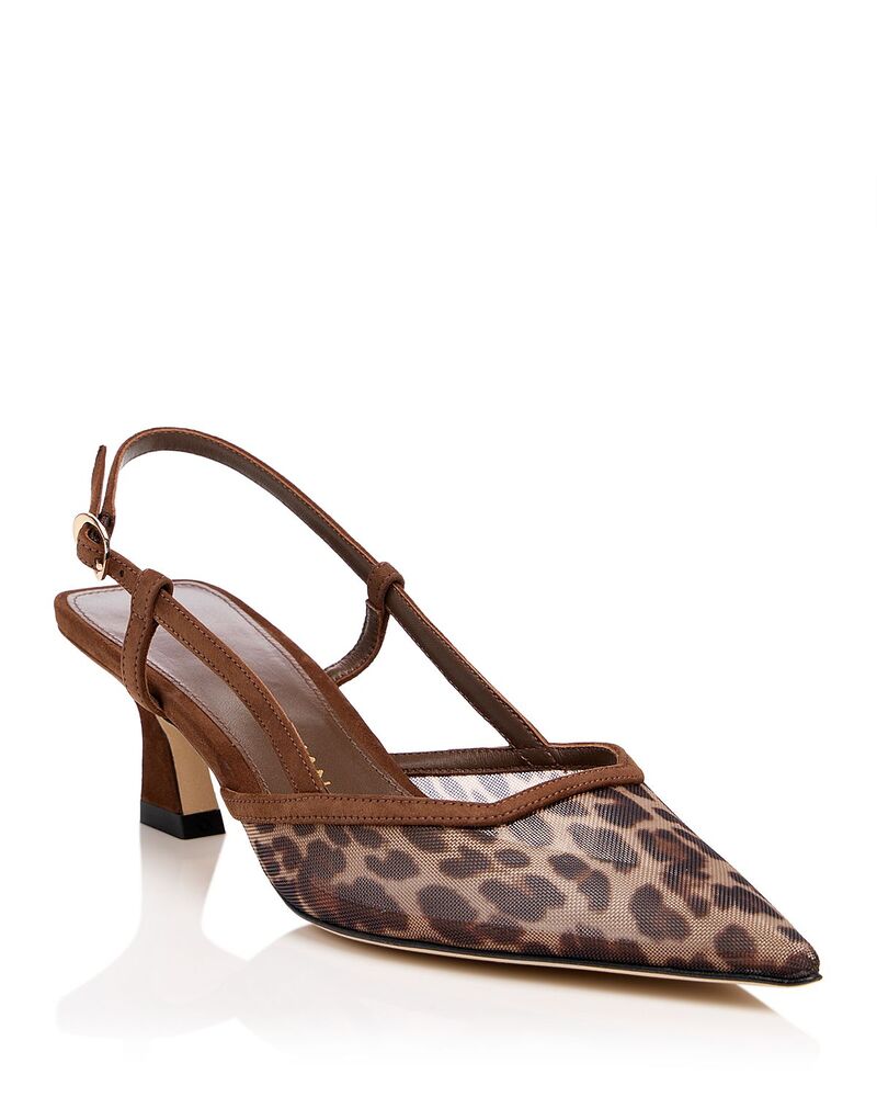 スチュアート ワイツマン レディース シューズ パンプス 刷り上げる メッシュ Stuart Weitzman Women\u0027s Vinnie Leopard Print Mesh Slingback Pumps Classic/Cigar 毛の荒物