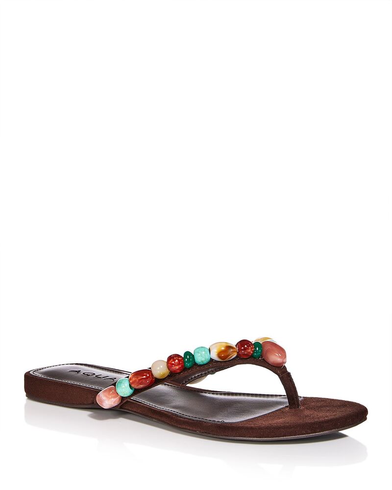 アクア レディース シューズ ブーツ・レインブーツ サンダル AQUA Women\u0027s Jules Thong Sandals - Exclusive Brown Suedembellished 赤銅色