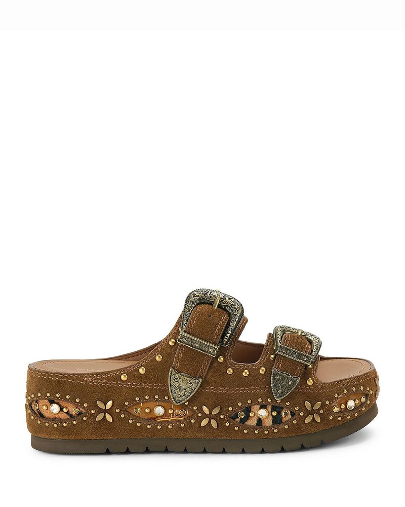 カートジェイガーロンドン レディース シューズ サンダル KURT GEIGER LONDON Women's Western Buckle Flatform Sandals Brown ブラウン|ReVida 店