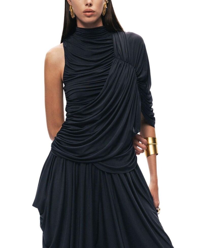 ノクチューン レディース トップス プルオーバー 非対称 ドレープ トップ NOCTURNE Asymmetric Draped Blouse Black 黒いこと