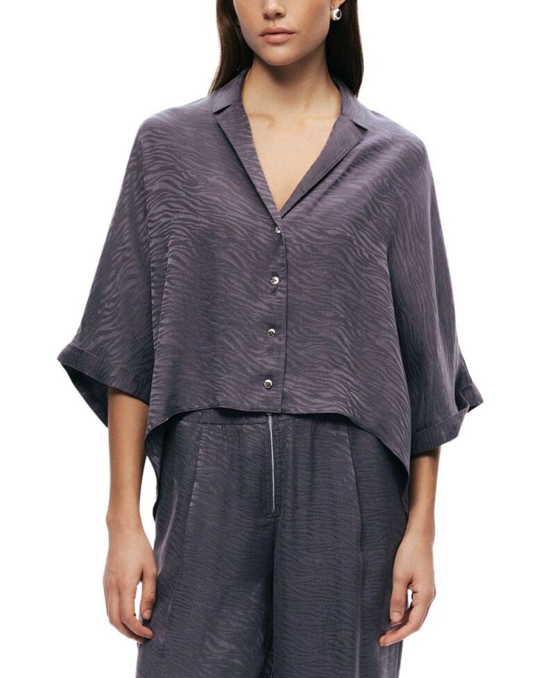ノクチューン レディース トップス プルオーバー 半袖 NOCTURNE Relaxed Short-Sleeve Textured Shirt Anthracite