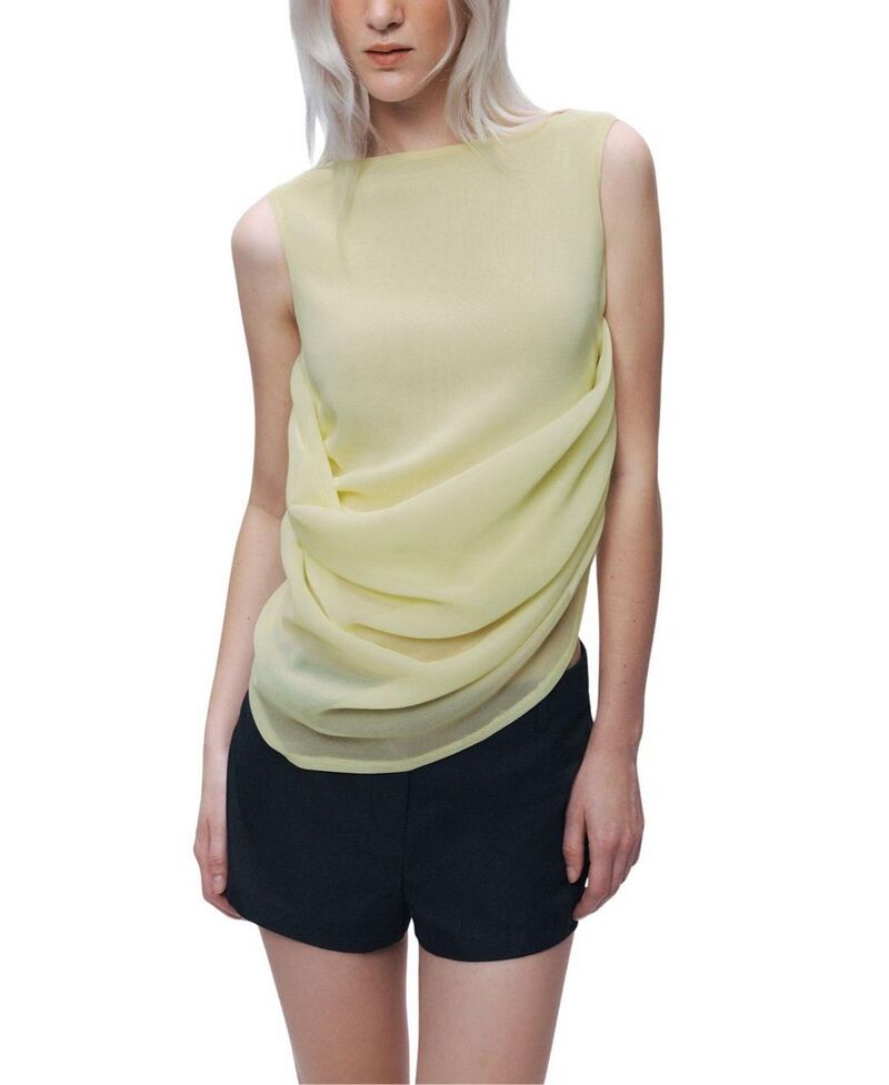 ノクチューン レディース トップス シャツ ドレープ ノースリーブラウス NOCTURNE Draped Sleeveless Blouse Yellow イエロー｜ReVida 店