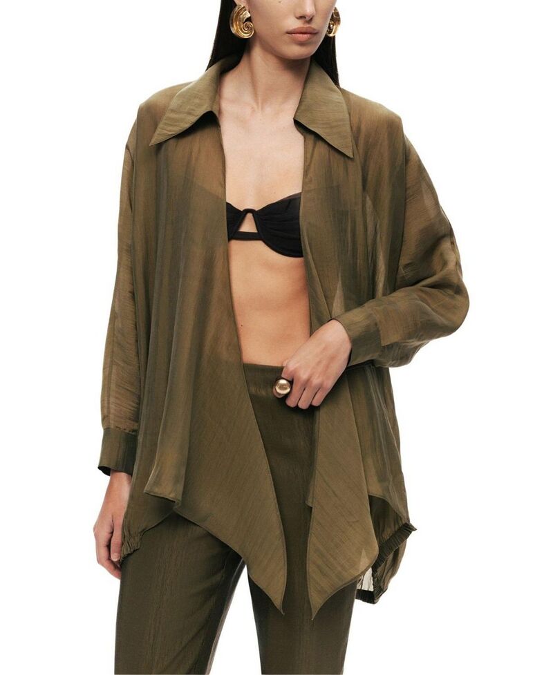 ノクチューン レディース トップス プルオーバー NOCTURNE Fluid Open-Front Shirt Khaki カーキ