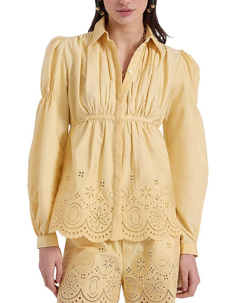 ラ・ダブル・ジェイ レディース トップス シャツ 刺繍 La DoubleJ Franca Shirt Embroidered Eclipse Sangallo Light Yellow イエロー|ReVida 店