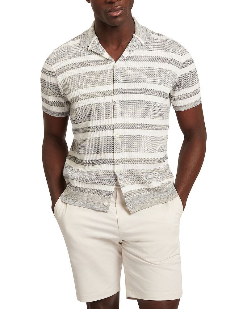 テッドベーカー メンズ トップス ティーシャツ 伸び伸びする相応う Ted Baker Flackshort Sleeve Relaxed Fit Stripe Shirt White 白いこと