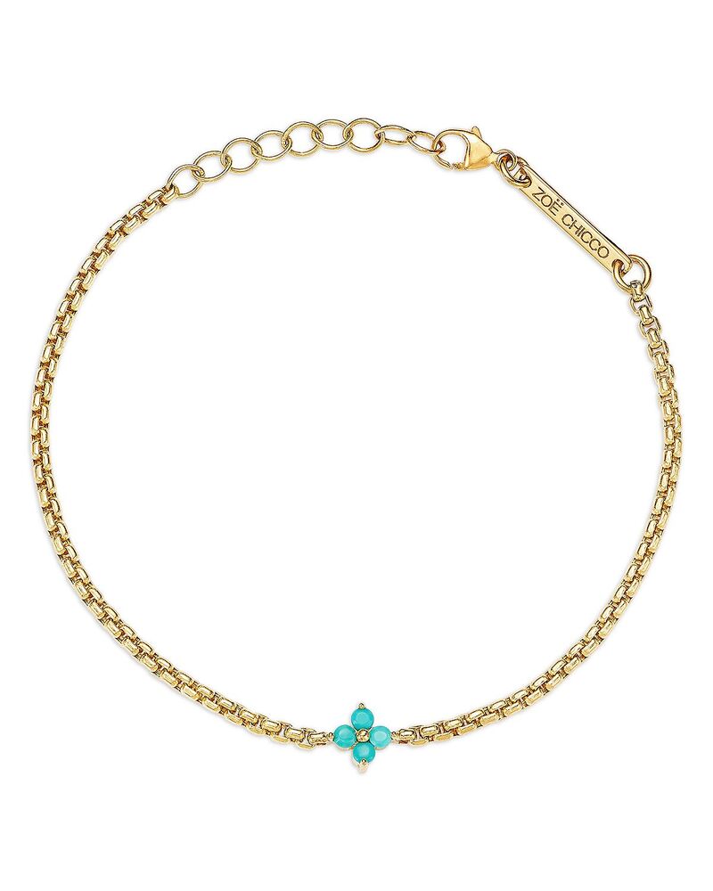 ゾーシッコ レディース アクセサリー ブレスレット・バングル・アンクレット Zo Chicco 14K Yellow Gold Turquoise Gemstones Flower Cluster Box Link Chain Bracelet Gold ゴールド｜ReVida 店