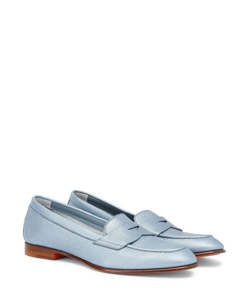サントーニ レディース シューズ スリッポン・ローファー なめし革 Santoni Women\u0027s Tumbled Leather Penny Loafer Light/Pastel Blue 青色