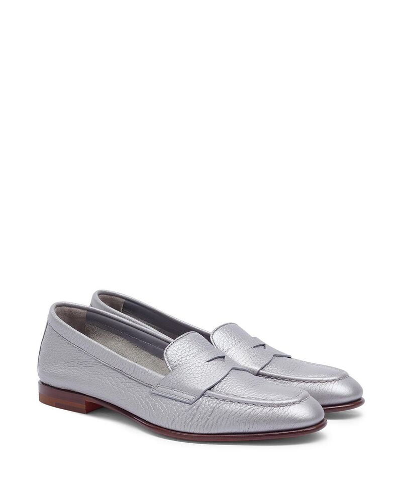 サントーニ レディース シューズ スリッポン・ローファー なめし革 Santoni Women\u0027s Tumbled Leather Penny Loafer Silver しろがね色