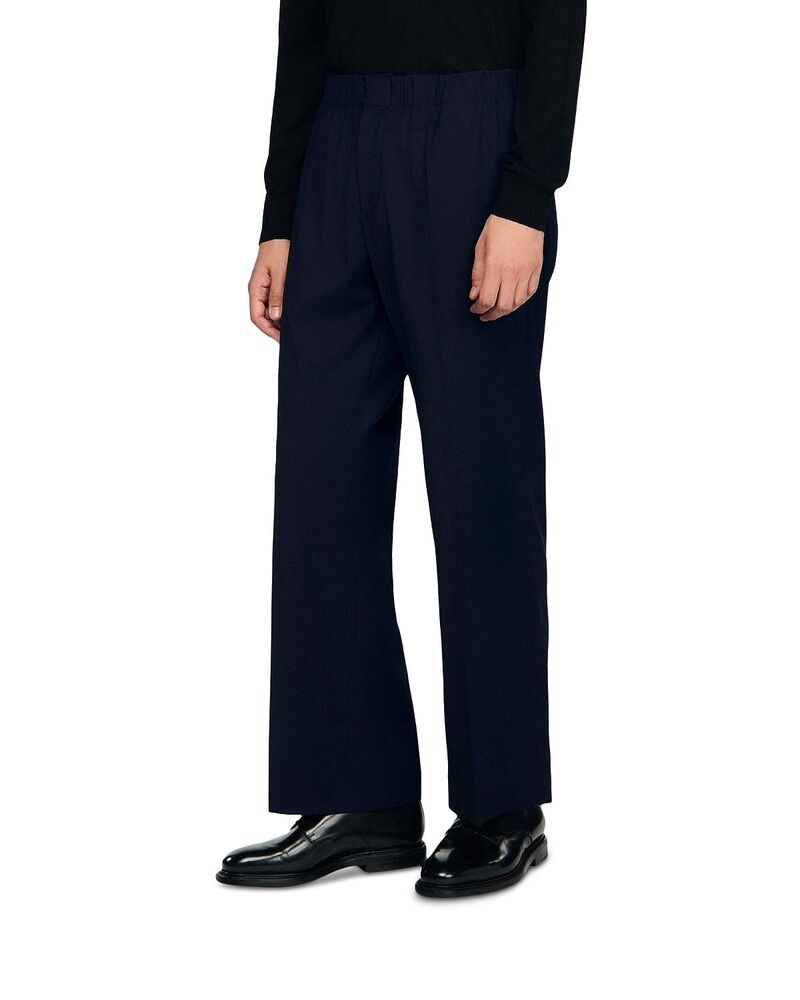 真砂ロ メンズ ボトムス 心地好いズボン下 ワイドレッグ Sandro Wide Leg Trousers Navy Blue 米国海軍
