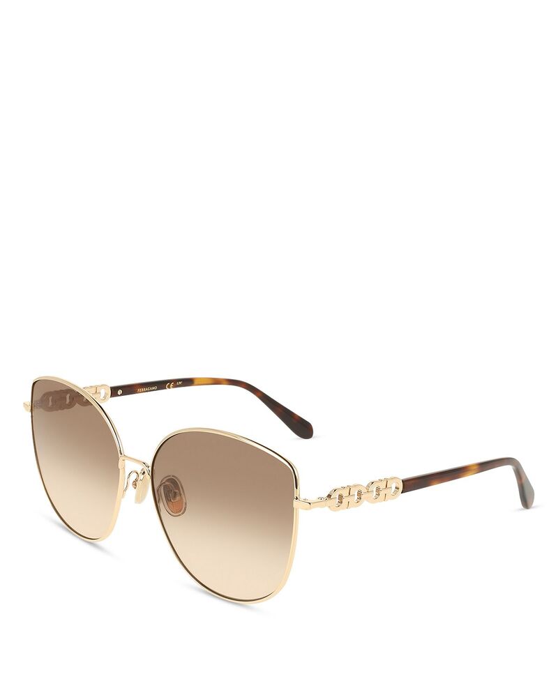 フェラガモ レディース 佩び物 サングラス・アイウェア FERRAGAMO Gancini Chain Butterfly Sunglasses 60粍 Gold/Brown Ochre Gradient 赤銅色