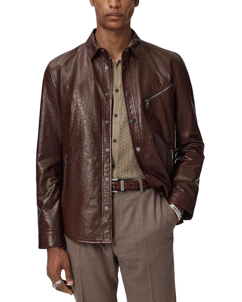 ジョンバルベイトス メンズ トップス プルオーバー なめし革 John Varvatos Kadd Leather Shirt Wood Brown 赤銅色