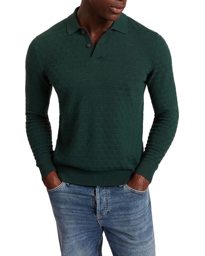 テッドベーカー メンズ トップス ポロシャツ Ted Baker Gaten Long Sleeve Textured Stitch Polo Dark Green グリーン｜ReVida 店
