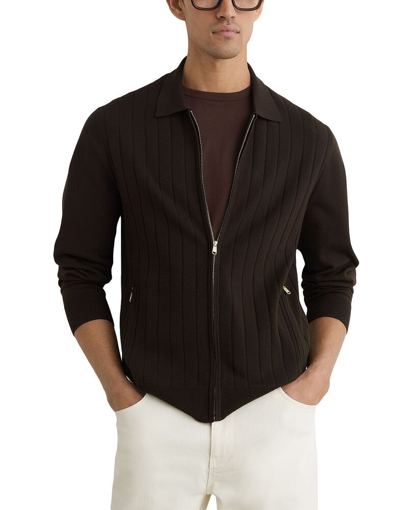 レイス メンズ アウター ジレー フルジップ REISS Marsh Zip Through Cardigan Chocolate 黒茶