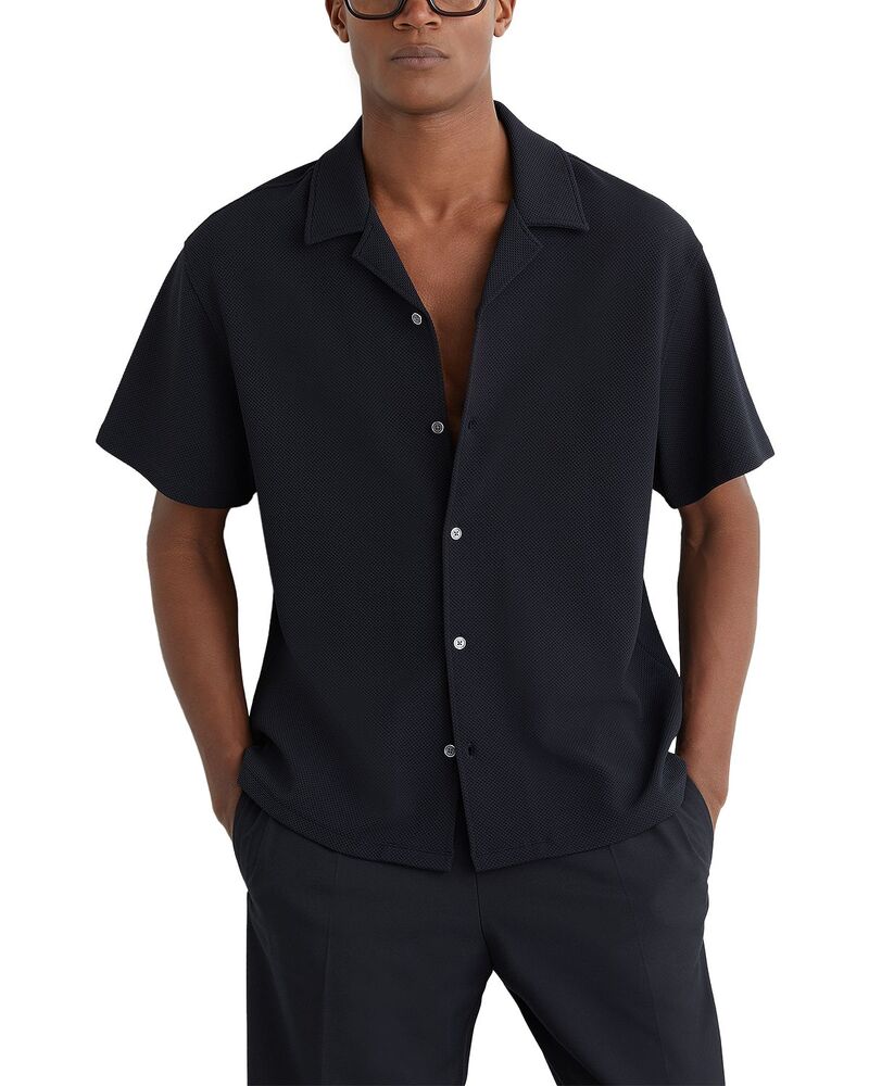 レイス メンズ トップス シャツ REISS Textured Cuban Shirt Navy ネイビー｜ReVida 店
