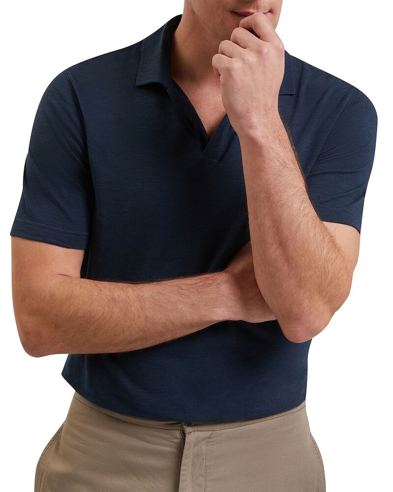 テッドベーカー メンズ トップス スポーツシャツ 綿織物 リネン Ted Baker Anito Short Sleeve Cotton Linen Openeck Polo Navy 米国海軍