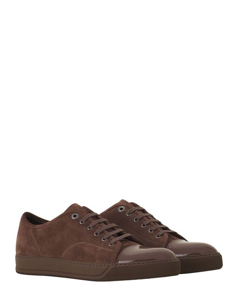 ランバン メンズ シューズ スニーカー スエードクロス なめし革 Lanvin Men\u0027s DBB1 Suede and Patent Leather Sneakers Dark Mocha モカ