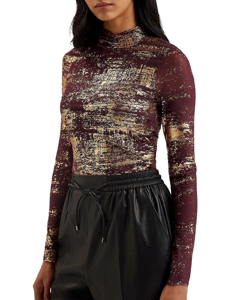 テッドベーカー レディース トップス プルオーバー 刷り上げる メッシュ Ted Baker Sofiy Foil Print Mesh top Dark Red 赤いこと