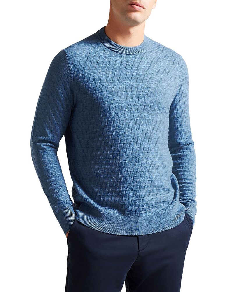 テッドベーカー メンズ アウター 編み物・ティーシャツ 労働者の一団のど首 Ted Baker Textured Stitch Crewneck Sweater Teal ティール