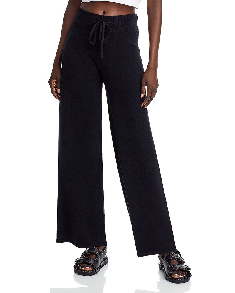アクア レディース ボトムス 心地よいズボン下 AQUA 100% Cashmere Drawstring Pants - Exclusive Black 黒いこと