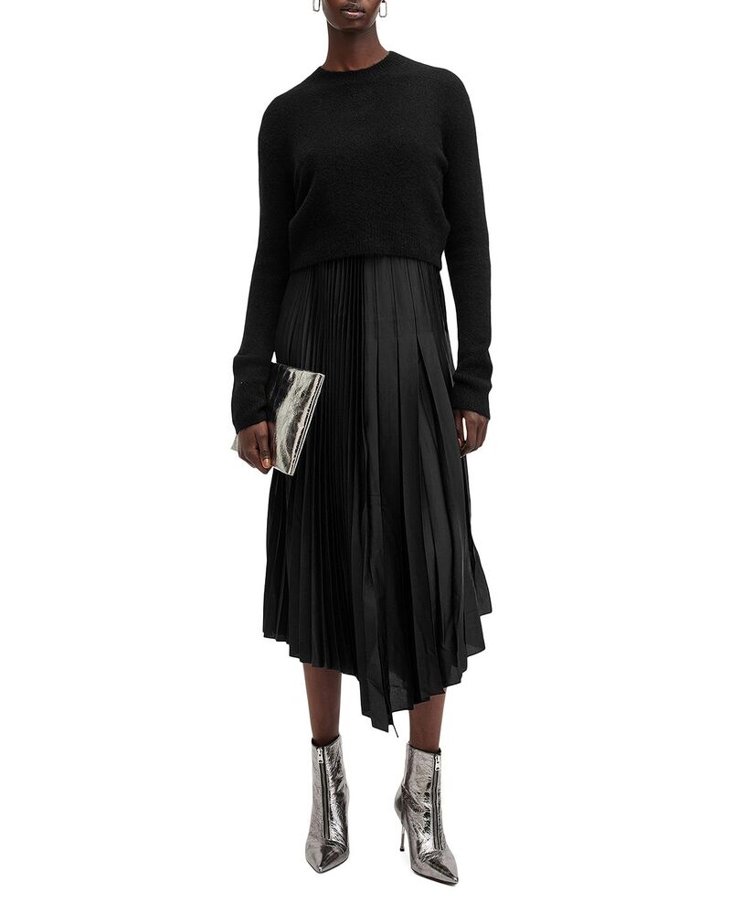 オールセインツ レディース アウター 編み物・プルオーバー マキシ衣裳 筋目 マキシ ALLSAINTS Jax 2-In-1 Pleated Maxi Dress Black 黒いこと