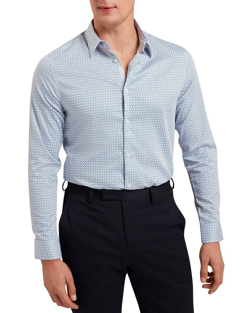 テッドベーカー メンズ トップス ティーシャツ か細い相応う Ted Baker Latimor Slim Fit Button Front Shirt Light Blue 青碧