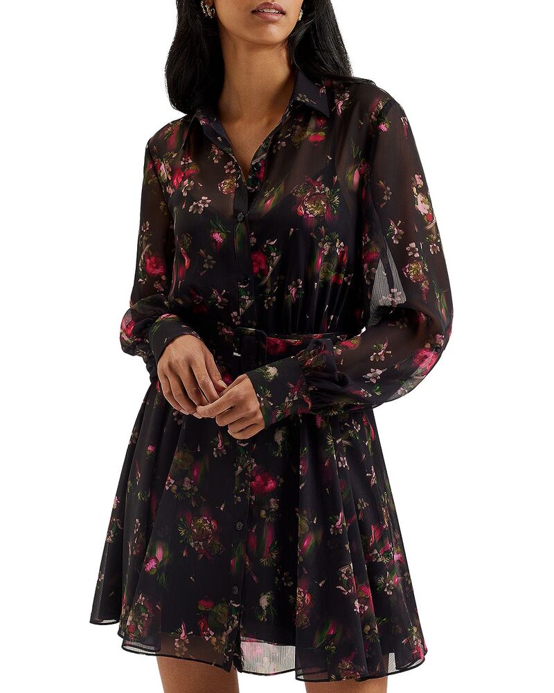 テッドベーカー レディース トップス 衣裳 名取り草落ちこむ 刷り上げる 落ちこむ Ted Baker Ebene Printed Button Down Dress Black 黒いこと