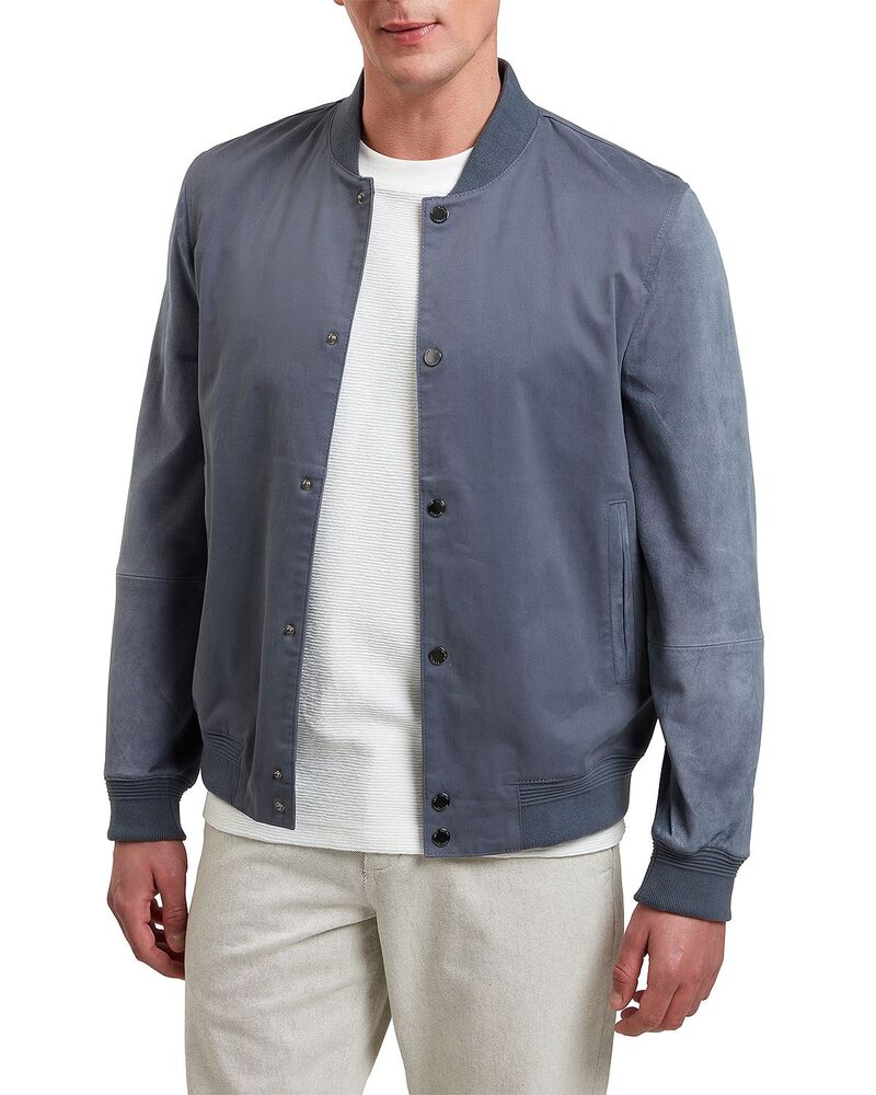 テッドベーカー メンズ アウター 上衣・上衣 スエードクロス 綿織物 Ted Baker Liams Cotton Twill \u0026 Suede Bomber Jacket Mid Blue 青碧