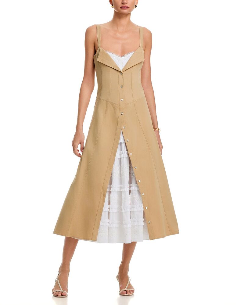 サンク セプト レディース トップス 衣装 MIDI Cinq Sept Lucil Midi Dress Khaki/white 白いこと