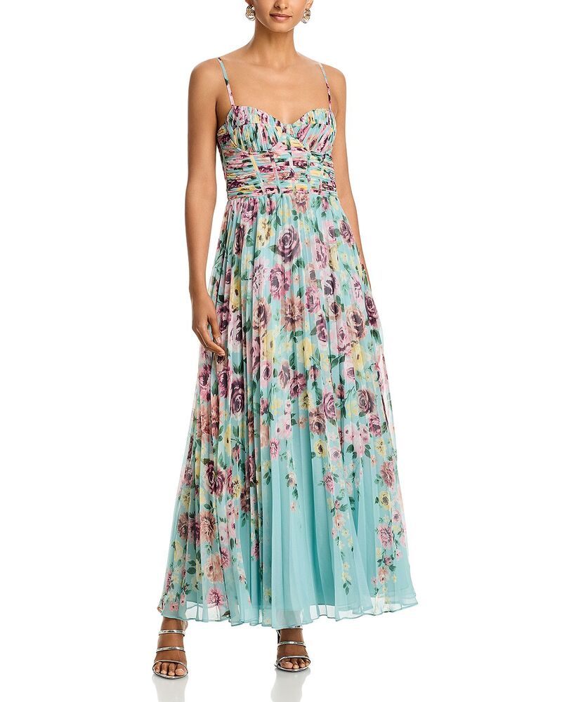 アクア レディース トップス 衣裳 お花柄 筋目 お花 AQUA Pleated Floral Guest of Dress - Exclusive Sage Multi サルヴィア