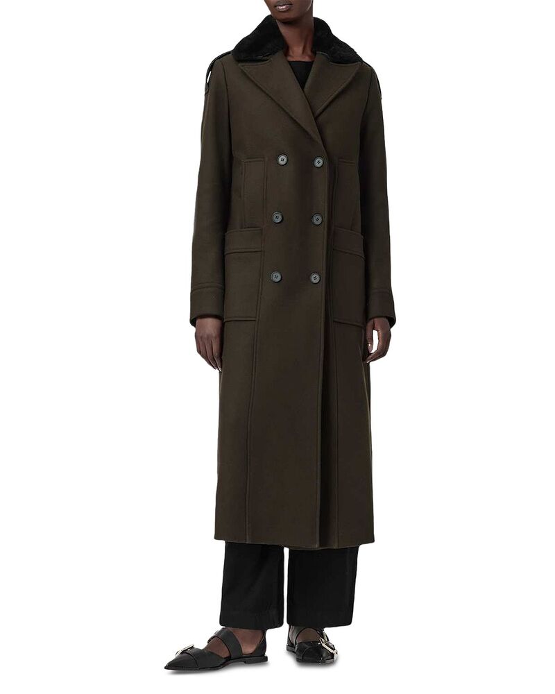 オールセインツ レディース アウター 厚地の外套 ALLSAINTS Millie Shearling Trim Coat Khaki Green 緑であること