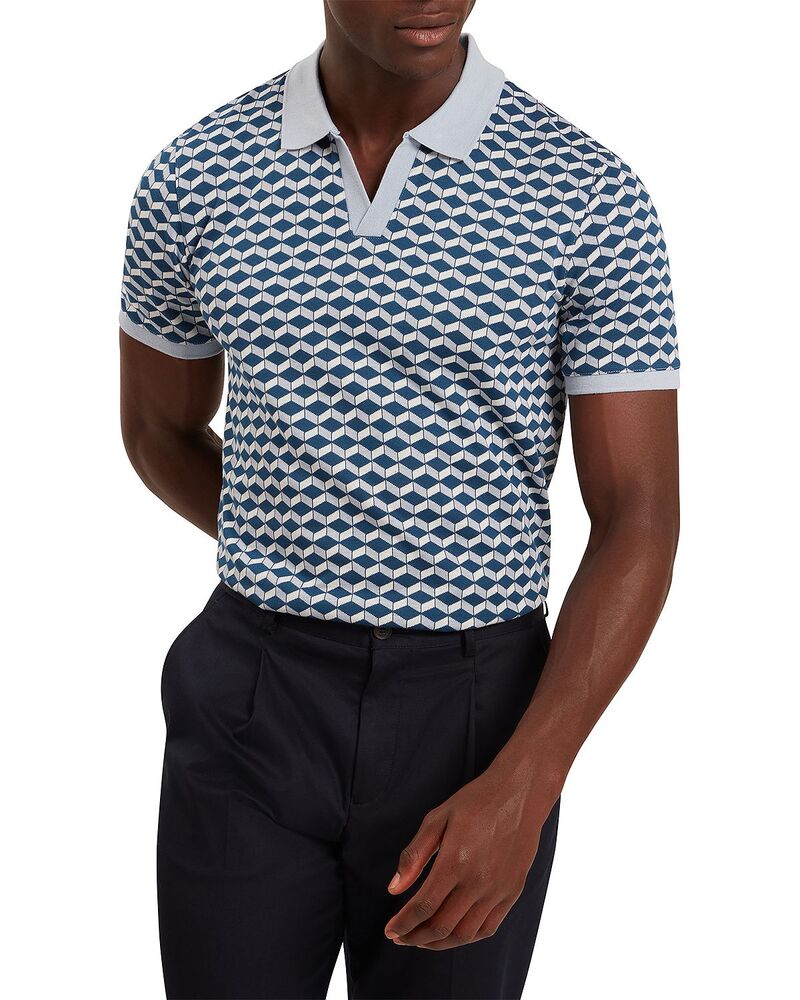 テッドベーカー メンズ トップス ポロシャツ プリント Ted Baker Lirien Printed Jacquard Polo Shirt Dark Blue ブルー｜ReVida 店 17,136円