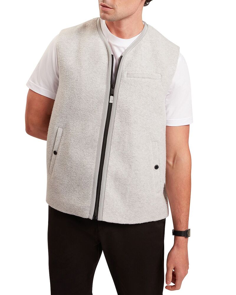 テッドベーカー メンズ アウター 編み物・プルオーバー より良い フリース Ted Baker Klauson Fleece Zip Front Sweater Vest Grey 薄墨色