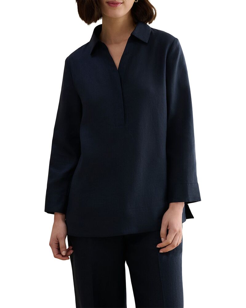 ホッブス英国の首都 レディース トップス プルオーバー リネン HOBBS LONDON Marlene Linen Shirt Navy 米国海軍
