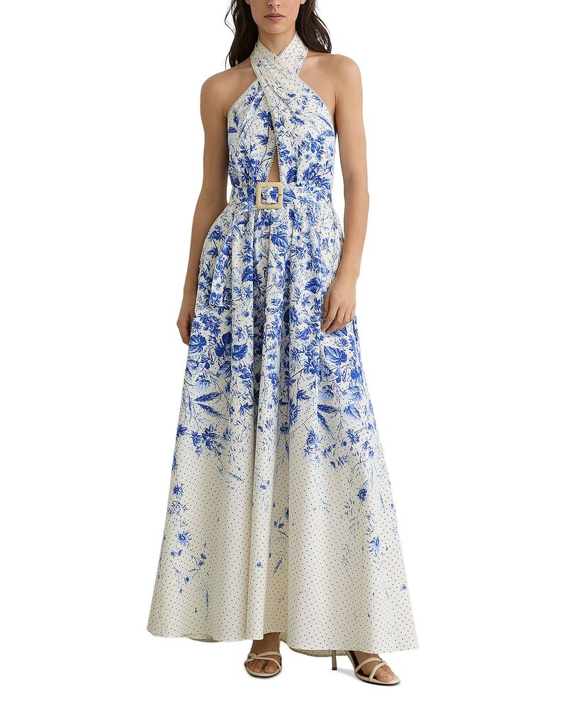 レイス レディース トップス 衣裳 プチ 刷り上げる 綿織物 REISS Petite Printed Cotton Dress Ivory/Blue 象牙色