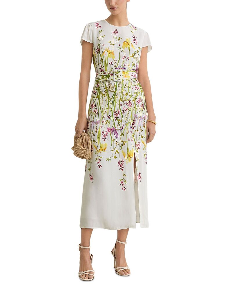レイス レディース トップス 衣裳 御花柄 刷り上げる MIDI 御花 REISS Floral Printed Midi Dress Cream/Yellow 皮膚軟化剤