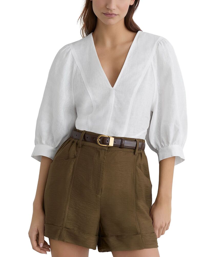 レイス レディース トップス プルオーバー 軽気球捩り リネン REISS Evie Linen Balloon Sleeve Top Ivory 象牙色