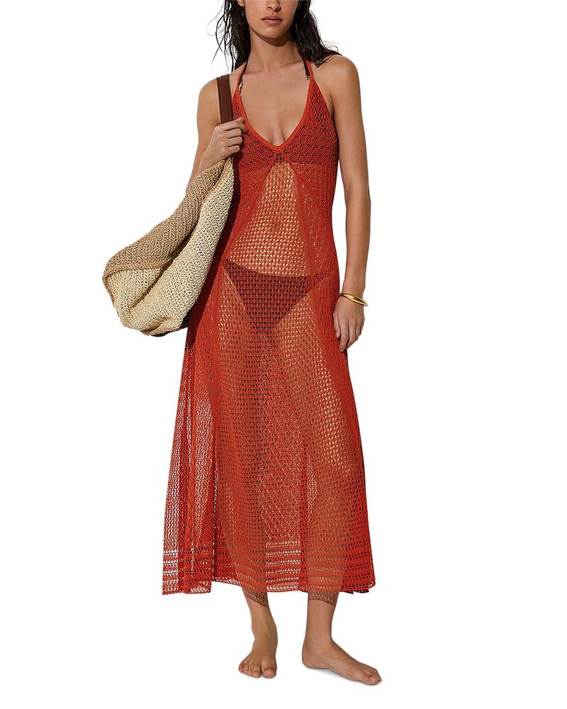 レイス レディース トップス 衣裳 REISS Libby Crochet Swim Cover-Up Dress Coral Red 赤いこと