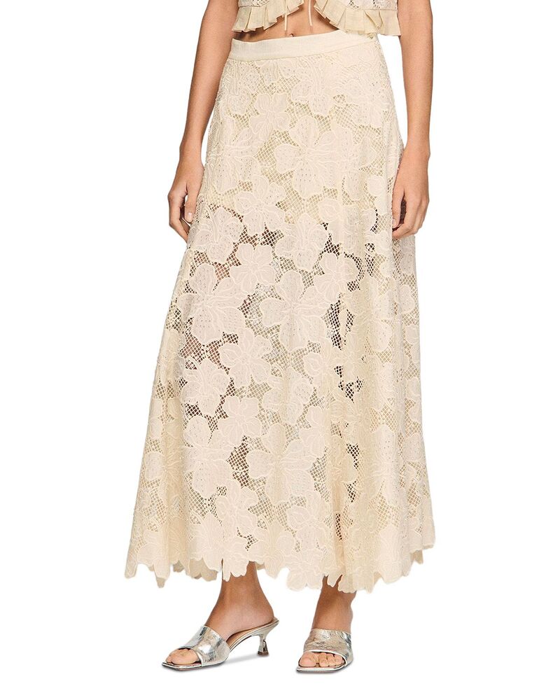 砂子ロ レディース 下つ方スコート スピード競技 Sandro Maya Longuipure Lace Skirt Ecru エクリュ