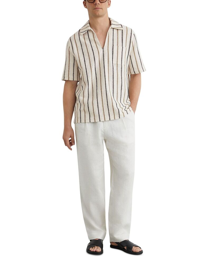 レイス メンズ トップス ポロシャツ REISS Chatham Stripe Crochet Polo Shirt Ecru エクリュ｜ReVida 店